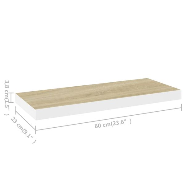Półki ścienne, 2 szt., dębowo-białe, 60x23,5x3,8 cm, MDF zdjęcie 8