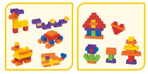 KLOCKI PLASTIKOWE DUŻE KOLOROWE POCIĄG BUDOWLANE zestaw w torbie XXL 400el na Arena.pl