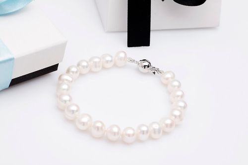 bransoletka srebrna z perłami 8mm - bsn3453 na Arena.pl