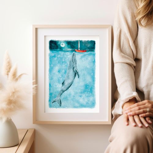 Plakat wieloryb ocean statek pokój dziecka 29,7x42 cm A3 na Arena.pl