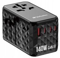 2 x Verbatim Adapter podróżny EU/UK/US GaN USB-A/3xUSB-C PD 140W UTA-10 cza