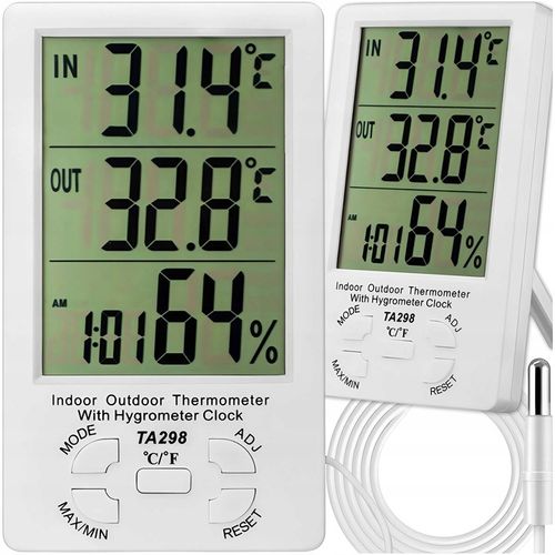 STACJA POGODOWA TERMOMETR ZEWNĘTRZNY HIGROMETR LCD ZEGAR Z SONDĄ na Arena.pl