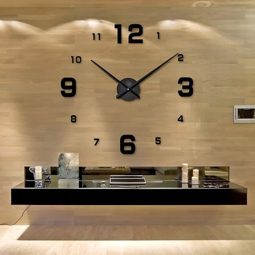 ZEGAR ŚCIENNY 3D NOWOCZESNY PRZYKLEJANY NA ŚCIANĘ CZARNY XXL 130 CM na Arena.pl