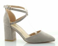 Czółenka zamszowe na słupku 8 cm. pasek szare Rozmiar obuwia - 40