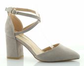 Czółenka zamszowe na słupku 8 cm. pasek szare Rozmiar obuwia - 40