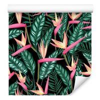 Tapeta kwiaty liście tropikalne zieleń do sypialni