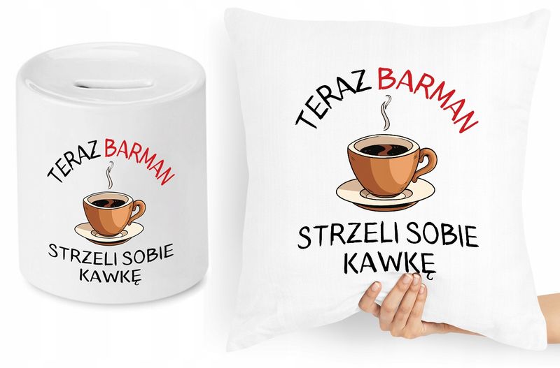 Dla Barmana Zestaw Poduszka + Skarbonka Prezent Z Nadrukiem Ze Zdjęciem zdjęcie 1