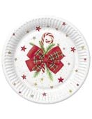 Talerzyki papierowe świąteczne Czerwona Kokarda, 18 cm 8 szt.