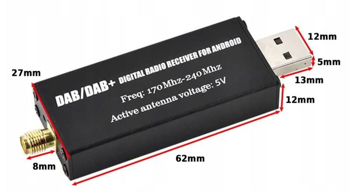 ANTENA,TUNER DAB+ DEDYKOWANY ADAPTER DO RADIA Z SYSTEMEM ANDROID USB, SMA zdjęcie 4