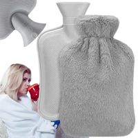 DUŻY TERMOFOR NA WODĘ 1L W POKROWCU PLUSZOWY OGRZEWACZ GUMOWY W SWETERKU