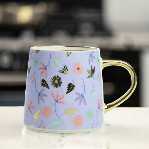 KUBEK PORCELANOWY DO KAWY HERBATY WZÓR KWIATY 400ML ZE ZŁOTYM UCHEM na Arena.pl