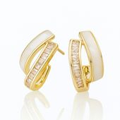 kolczyki ze stali szlachetnej pozłacane 14k złotem, cyrkonie masa perłowa