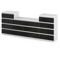 Meblościanka Komoda Pojemna Szafka Nowoczesna Rtv 220cm Biały Czarny Połysk