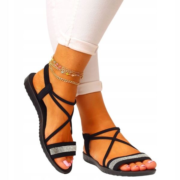 DAMSKIE SANDAŁY CZARNE LETNIE ELEGANCKIE WYGODNE CYRKONIE zdjęcie 6