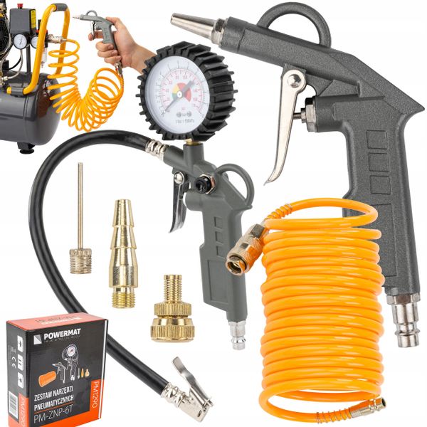 ZESTAW NARZĘDZI PNEUMATYCZNYCH DO KOMPRESORA SPRĘŻARKI WĄŻ AKCESORIA 6 EL. zdjęcie 1