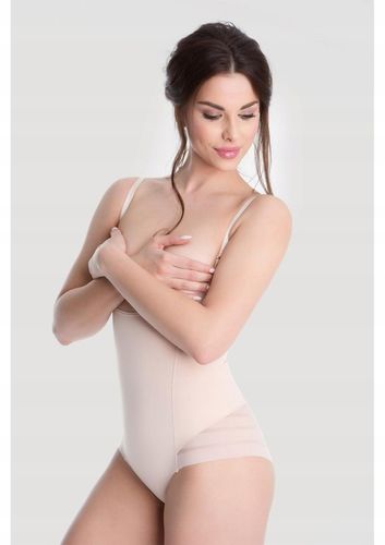 Julimex Beżowe wyszczuplające body pod biust z siateczką XXL na Arena.pl