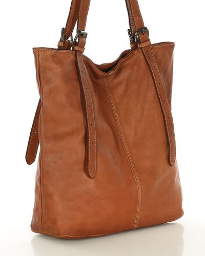 Torebka damska shopper z regulacją rączek skóra old pelle - MARCO MAZZINI brąz camel na Arena.pl