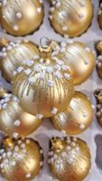 Zestaw Bombek Choinkowych z Brokatem - Złoto - 12 sztuk