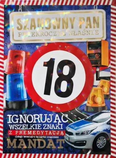 Kartka Urodzinowa - Mandat do wypisania 18 lat On zdjęcie 1