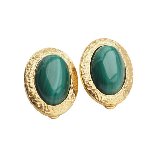 Klipsy - Malachit owalny w młotkowanym srebrze złoconym na Arena.pl