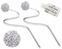 KOLCZYKI SREBRNE 925 SREBRO WISZĄCE CYRKONIE KULKI DŁUGIE DAMSKIE