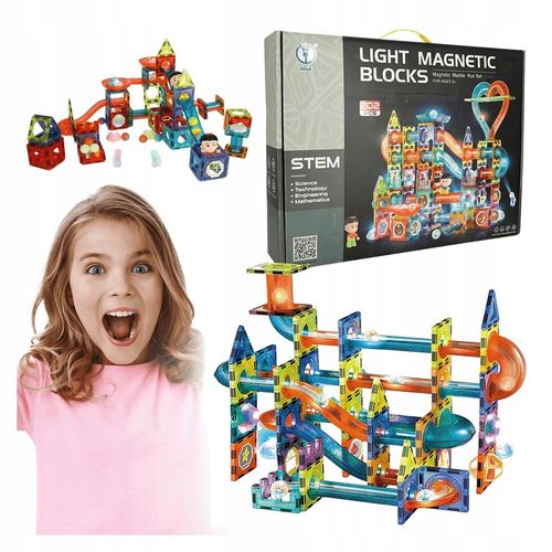 Klocki MAGNETYCZNE DUŻE 202EL Świecące TOR KULKOWY Kulodrom Magnetic Blocks na Arena.pl