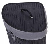 KOSZ NA PRANIE BIELIZNĘ NAROŻNY DO ŁAZIENKI CZARNY BAMBUSOWY Z POKRYWĄ 60L