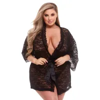 baci szlafrok koronkowo-satynowy czarny queen plus size