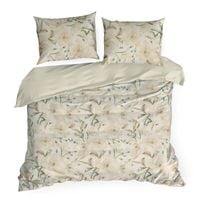 Pościel bawełniana z nadrukiem kwiaty SONIA 160X200 70X80X2 beżowa