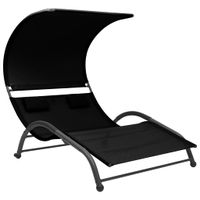 Podwójny leżak z baldachimem, tkanina textilene, czarny