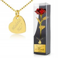 ZŁOTA RÓŻA NASZYJNIK ZŁOTE SERCE biżuteria prezent dla mamy + GRAWER