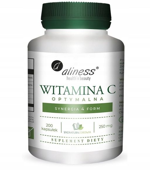 Aliness - Witamina C Optymalna 250 mg - 200 vege kapsułek zdjęcie 2