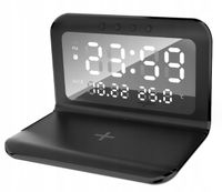 INDUKCYJNA ŁADOWARKA QI Z ZEGARKIEM ZEGAR BUDZIK TEMPERATURA BEZPRZEWODOWA