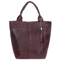 VERA PELLE torebka skórzana shopper przeplatana saszetka V521 c.bordo