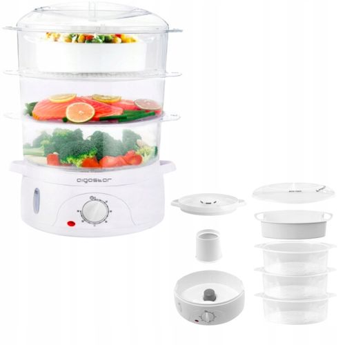 PAROWAR ELEKTRYCZNY DO GOTOWANIA NA PARZE 800W 9L MINUTNIK BIAŁY 3 X na Arena.pl