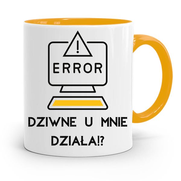 Kubek Żółty Informatyka Programisty U Mnie Działa Z Nadrukiem Ze Zdjęciem zdjęcie 1