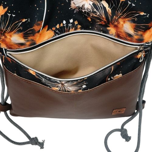 Worko-Plecak Brązowy z Motywem Dmuchawców – Handmade z Ukrytą Kieszenią na Zamek na Arena.pl