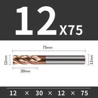 Frez TiSiN 4 ostrza Z-4 do stali nierdzewnej do 55HRC Roz. Ø12x30x12Dx75L