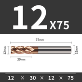 Frez TiSiN 4 ostrza Z-4 do stali nierdzewnej do 55HRC Roz. Ø12x30x12Dx75L