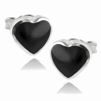 DELIKATNE SREBRNE KOLCZYKI SERCA SERDUSZKA CZARNY ONYKS SREBRO 925