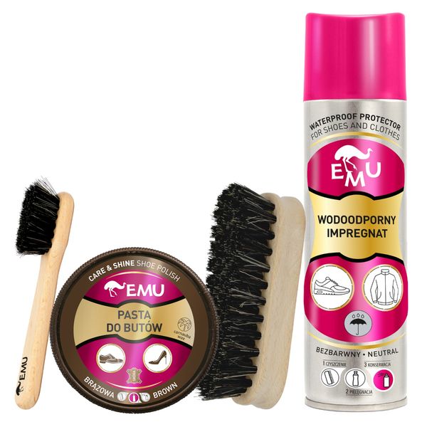 ZESTAW DO PIELĘGNACJI BUTÓW BRĄZOWYCH ZE SKÓRY LICOWEJ EMU zdjęcie 1