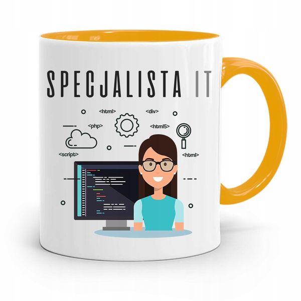 Kubek Żółty Informatyka Programisty Specjalista It Z Nadrukiem Ze Zdjęciem zdjęcie 1
