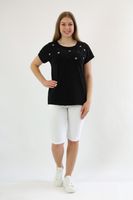 Bluzka z krótkim rękawkiem w kryształowe serduszka Sia Czarna UNI