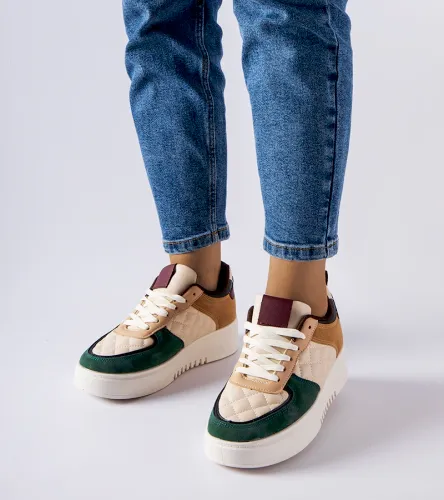 Bezowo-zielone sneakersy na platformie Celso 39 na Arena.pl
