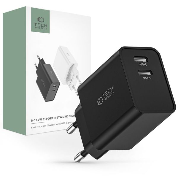 TECH-PROTECT C35W 2-PORT NETWORK CHARGER PD35W BLACK zdjęcie 1