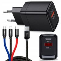 ŁADOWARKA + KABEL 3W1 USBC IPHONE 1,2M CZARNA KOSTKA SZYBKA SIECIOWA ZESTAW