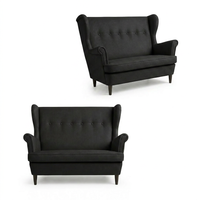 Sofa Kanapa Uszak Skandynawska Czarny Welur Aksamit Black Ari Family Meble