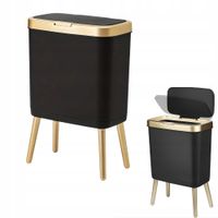 Kosz na Śmieci 15B01-RE Czarny Gold do Kuchni Pokrywą Dociskową 15L