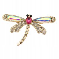 Piękna efektowna broszka z cyrkoniami ważka 6cm opalizujący