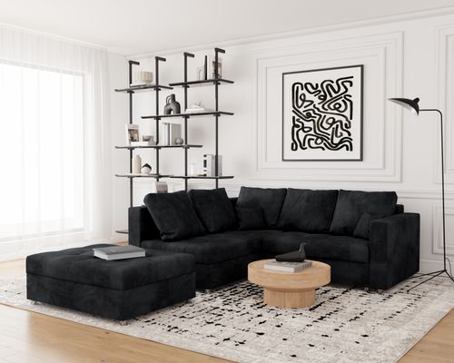 Kanapa Narożnik z Funkcją Spania i Pojemnikiem Mini Prince Czarny Lewy na Arena.pl